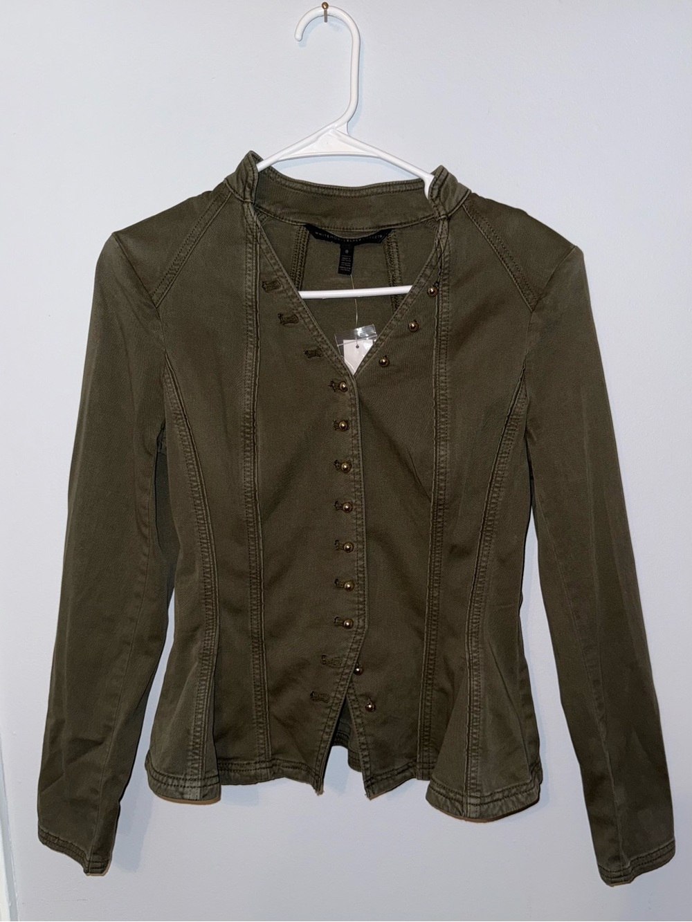 White House Black Market WHBM Olive Green Buttoned Jacket Size 0